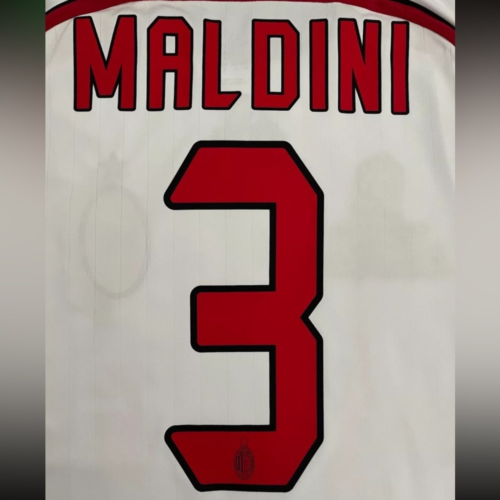 Maldini #3 AC Milan S-XL Longsleeve Soccer Jersey Retro UCL Away White - Picture 3 of 6